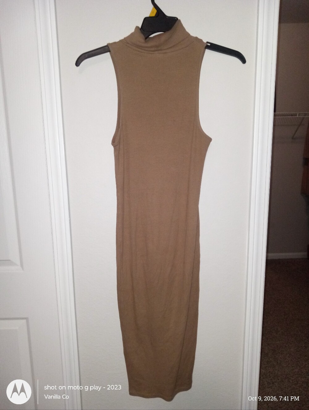 Zara Mock Neck Ribbed Midi Dress Tan Small - Picture 2 of 12